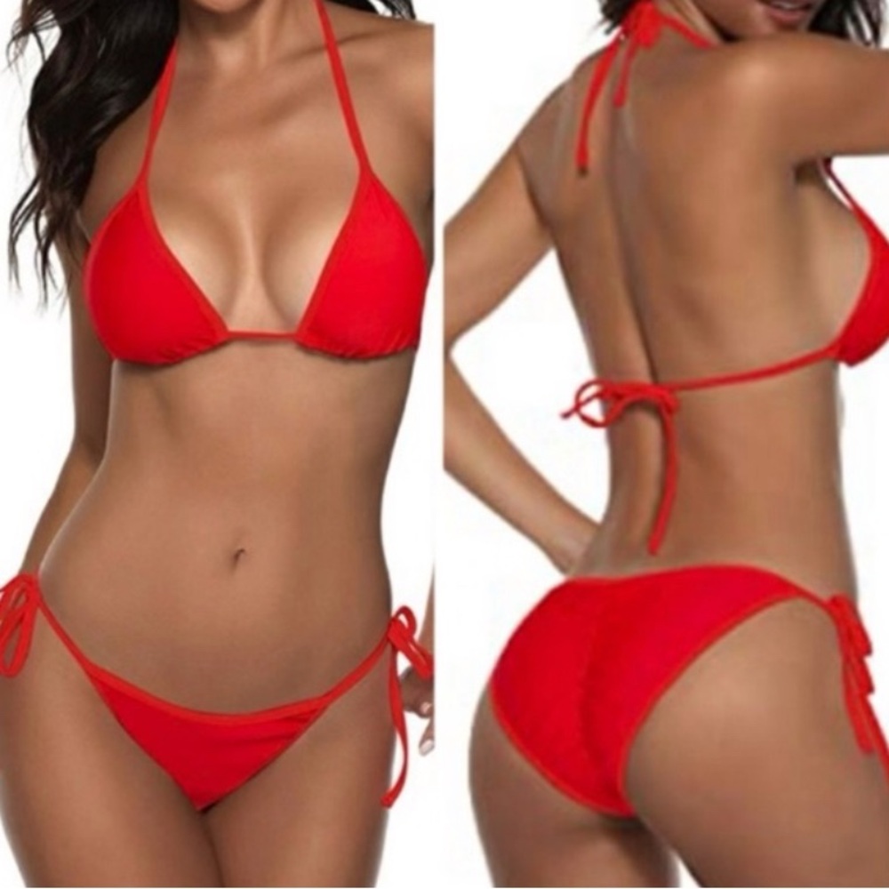 Red Halter Bikini Set Size Large - Picture 2 of 4